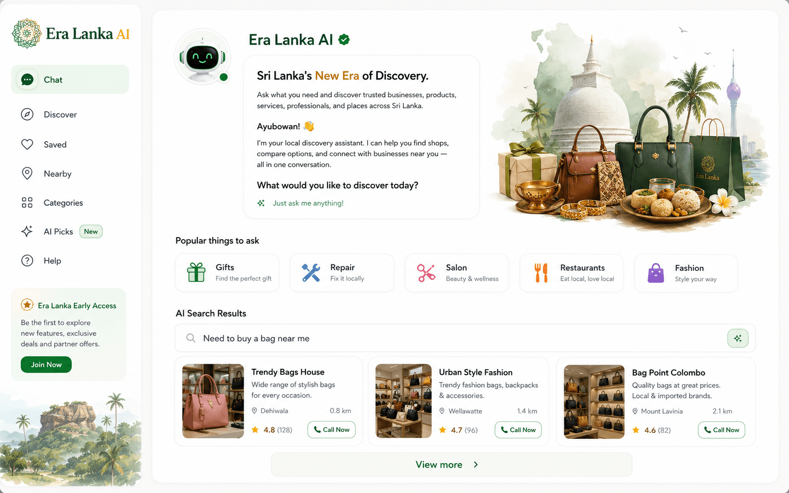 Preview of the EraLanka AI local discovery platform