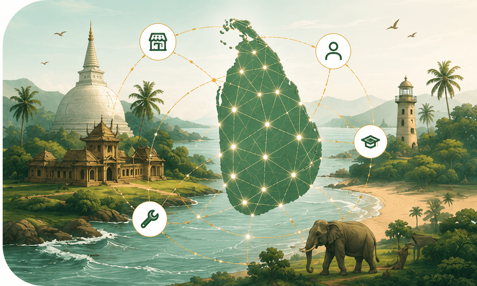 Sri Lanka connected local discovery illustration